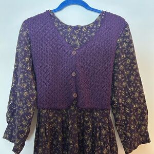 Women’s Vintage purple floral maxi dress with adjustable tie back